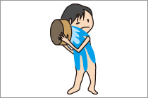 将温泉水浇在身上。按照从脚到肩的顺序进行